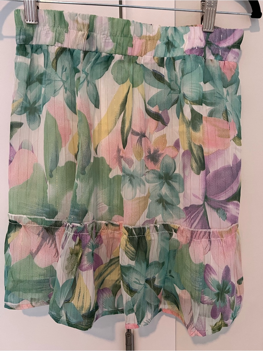 Women’s Midi Floral Skirt in Pastel Green & Purple